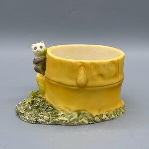 Vintage Panda Bear Bamboo Planter 4" Yellow Art Pottery Figural Vase Asian Style